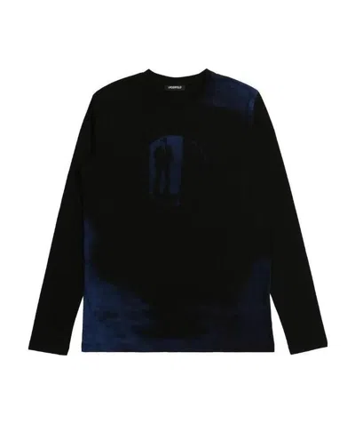 Karl Lagerfeld Printed Round-collar Long-sleeved T-shirt In Black