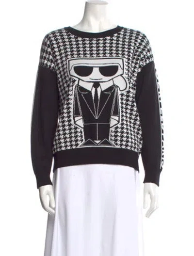 Pre-owned Karl Lagerfeld Printed Scoop Neck Sweater In Black