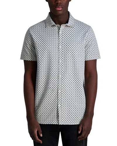 Karl Lagerfeld Printed Short Sleeve Button Front Shirt In Black,white