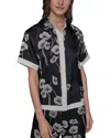 Karl Lagerfeld Petite Floral Print Satin Button-front Shirt