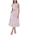 Karl Lagerfeld Printed Sleeveless Midi Dress In Soft White/pink Sherbert