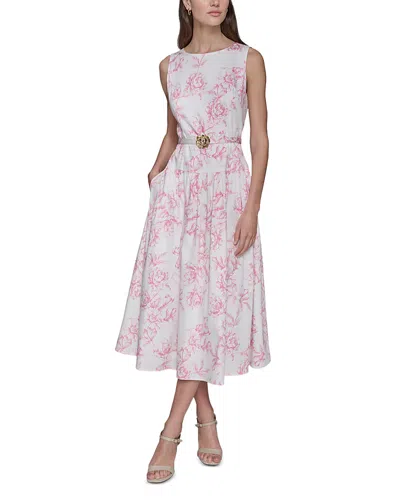 Karl Lagerfeld Printed Sleeveless Midi Dress In Soft White/pink Sherbert