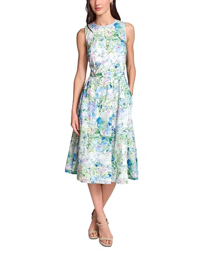 Karl Lagerfeld Printed Sleeveless Tie Back Midi Dress In Multi