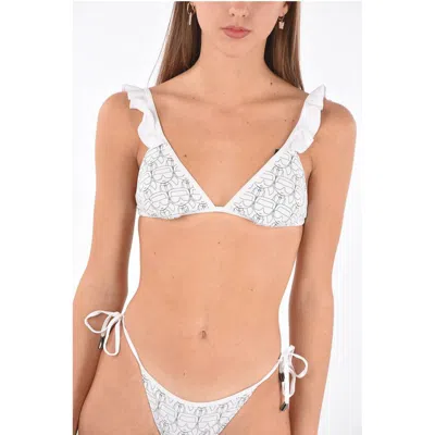 Karl Lagerfeld Printed Triangle Bikini Top In White