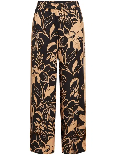 Karl Lagerfeld Printed Wide-leg Trousers In Black