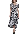 Karl Lagerfeld Women's Printed Tie-waist Tiered V-neck Dress In Soft White/black