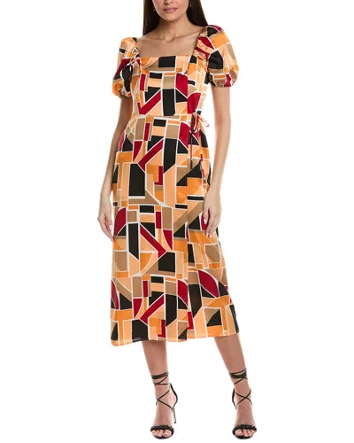 Karl Lagerfeld Puff Sleeve Faux Wrap Dress In Orange