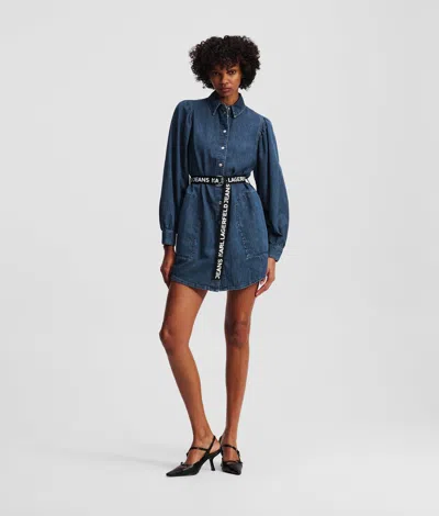 Karl Lagerfeld Puff-sleeved Denim Dress In Blue