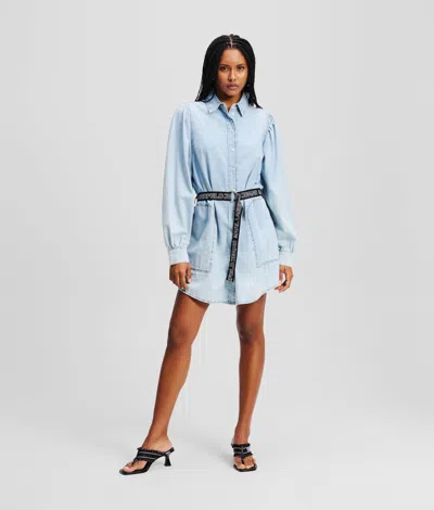 Karl Lagerfeld Puff-sleeved Denim Shirt Dress In Blue