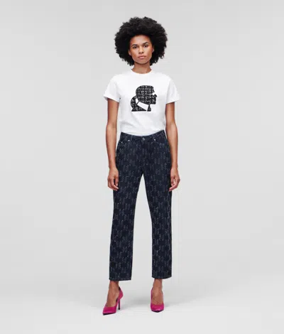 Karl Lagerfeld Punched Kl Monogram Girlfriend Jeans In Blue