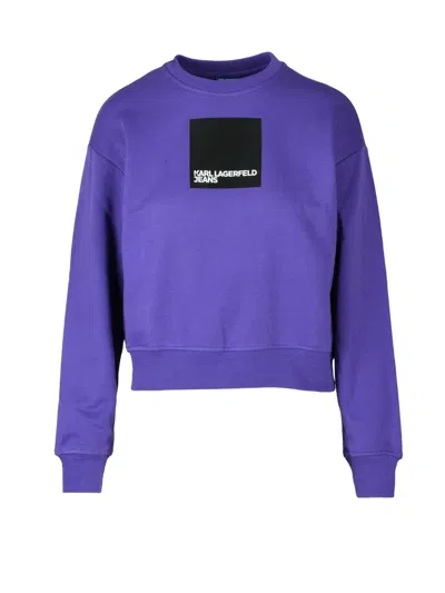 Karl Lagerfeld Purple Cropped Patch Sweatshirt