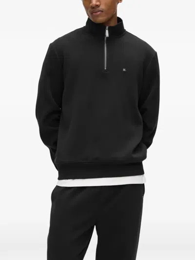 Karl Lagerfeld Quarter-zip Logo-plaque Sweatshirt In Black