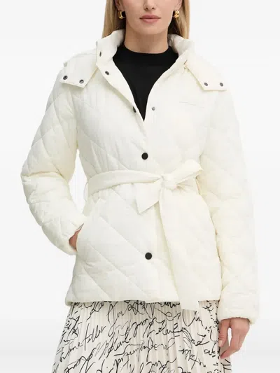 Karl Lagerfeld Quilted Belted Jacket In White