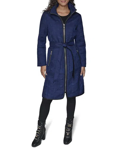 Karl Lagerfeld Quilted Coat In Blue