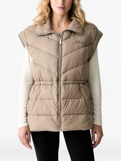 Karl Lagerfeld Quilted Drawstring Gilet In Neutral