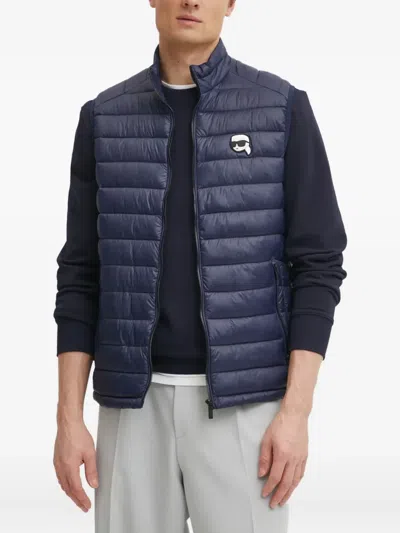 Karl Lagerfeld Quilted Logo-patch Gilet In Blue