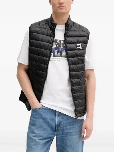 Karl Lagerfeld Quilted Logo-patch Gilet In Black