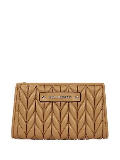 Karl Lagerfeld Quilted Logo-plaque Wallet In Brown