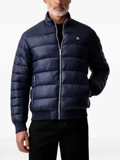 Karl Lagerfeld Quilted Logo-patch Jacket In Blue