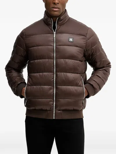 Karl Lagerfeld Quilted Logo-patch Jacket In Brown