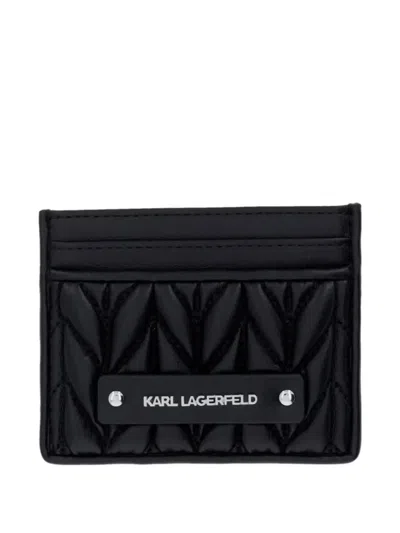 Karl Lagerfeld Quilted Logo-plaque Card Holder In Black