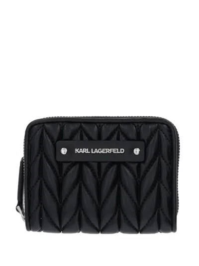 Karl Lagerfeld Quilted Logo-plaque Wallet In Black