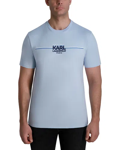 Karl Lagerfeld Race Stripe Logo Graphic Tee In Light Blue
