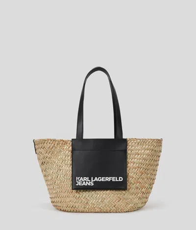 Karl Lagerfeld Raffia Tote Bag In Black