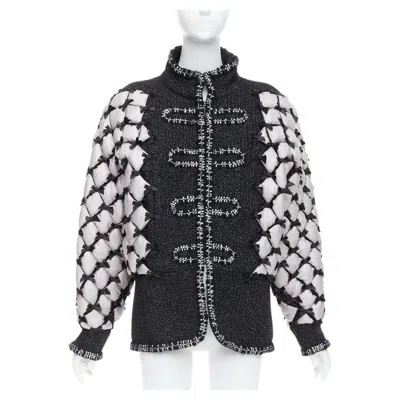 Pre-owned Karl Lagerfeld Rare Chanel 15a Brasserie Runway Tweed Quilted Tromp Loeil Layered Jacket Fr50 In Black