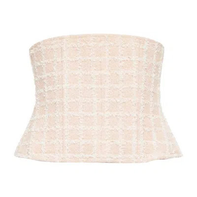 Pre-owned Karl Lagerfeld Rare Chanel 94p Vintage Pink Checker Tweed Silk Lined Boned Corset Belt Fr40 L