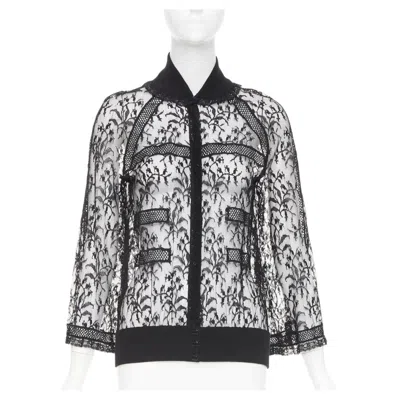 Pre-owned Karl Lagerfeld Rare Chanel Vintage Sheer Floral Lace Cardigan Trim Button Up Evening Blouse Top In Gray