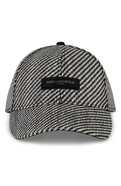 Karl Lagerfeld Rattan Woven Logo Patch Baseball Cap In Black/ White