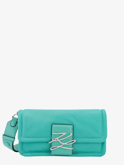 Karl Lagerfeld Recycled Nylon Shoulder Bag With Frontal Monogram In Green
