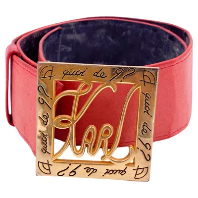 Pre-owned Karl Lagerfeld Red Leather Belt With Gold Name Plate Buckle