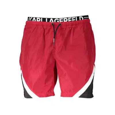 Karl Lagerfeld Logo-waistband Drawstring Swim Shorts In Red