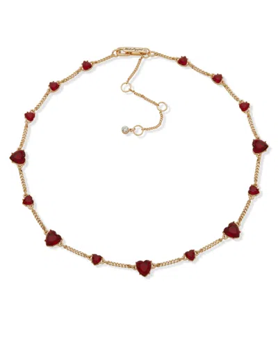 Karl Lagerfeld Red Stone Heart Collar Necklace In Gold