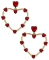 Karl Lagerfeld Red Stone Heart Drop Earrings In Gold