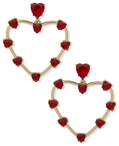 Karl Lagerfeld Red Stone Heart Drop Earrings