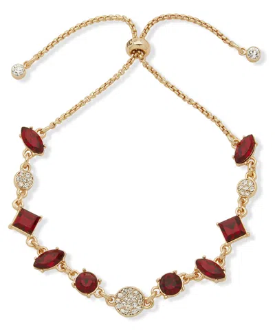 Karl Lagerfeld Red Stone Slider Bracelet In Gold