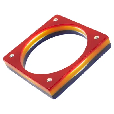 Pre-owned Karl Lagerfeld Red, Yellow And Blue Resin Square Bangle Bracelet
