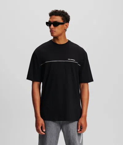 Karl Lagerfeld Reflective Pipe-lined T-shirt In Black