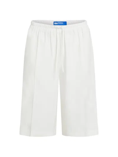 Karl Lagerfeld Relaxed Fit White Shorts With Elastic Waistband