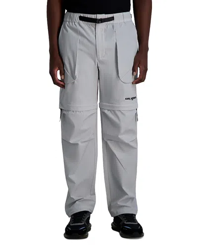 Karl Lagerfeld Relaxed Fit Zip Off Parachute Pants In Light Grey