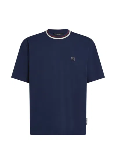 Karl Lagerfeld Relaxed Striped Neck T-shirt In Blue