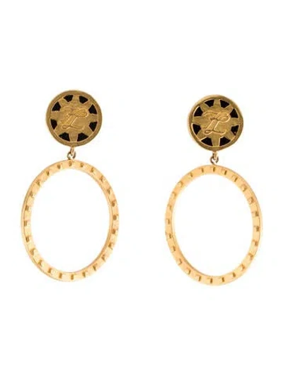 Pre-owned Karl Lagerfeld Resin Studded Hoop Drop Earrings In Black