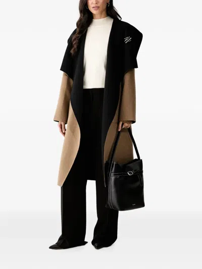 Karl Lagerfeld Reversible Belted Coat In Black