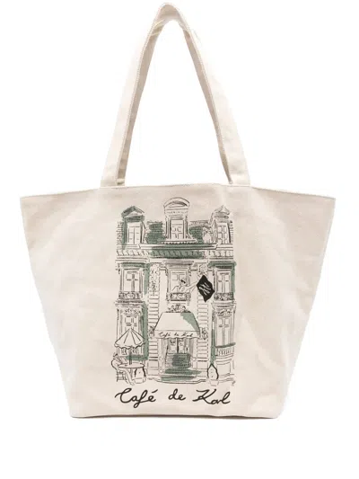 Karl Lagerfeld Reversible Canvas Tote Bag In Light Beige