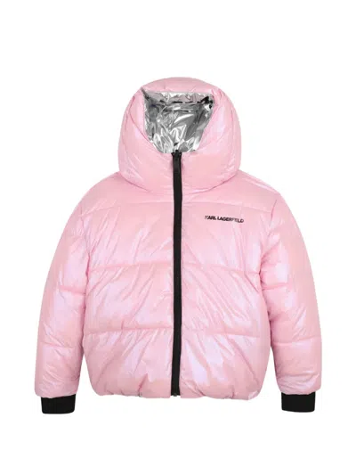 Karl Lagerfeld Kids' Reversible Hooded Down Jacket In Pink