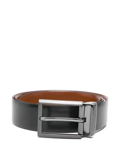 Karl Lagerfeld Reversible Leather Belt In Black