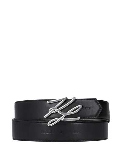 Karl Lagerfeld Reversible Logo-detail Leather Belt In Orange